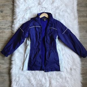 Retro Blue 90s Rain Nylon Jacket w/ foldable hood